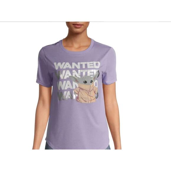 Star Wars Juniors TEE SHIRT Top Girls 7/9 Lavender Metallic Silver Yoda Wanted - Picture 6 of 9